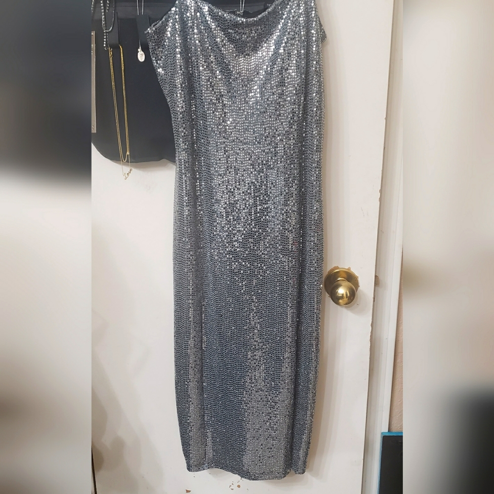 Silver evening dress.